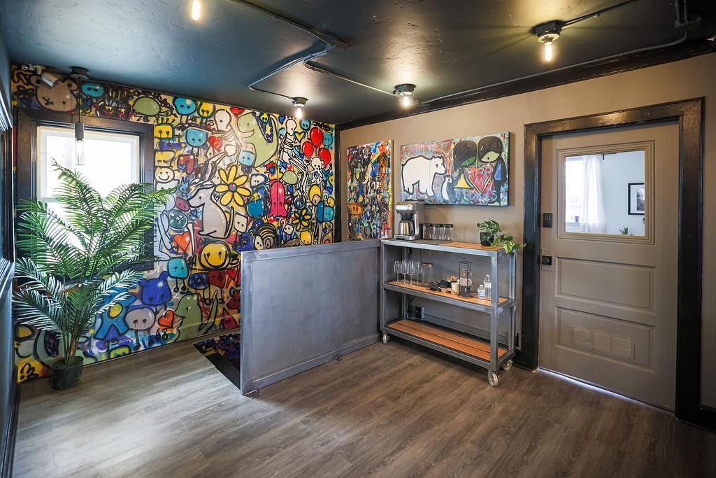 Goal House graffiti mural room at Granite City Workspaces